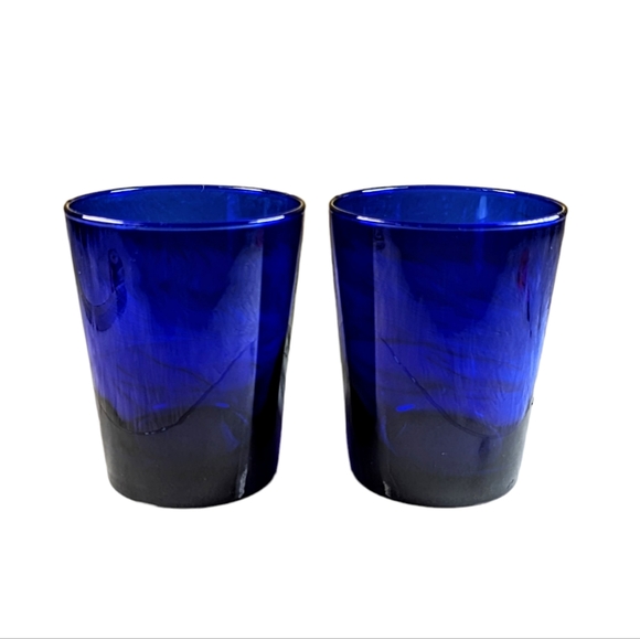 Vintage Cobalt Blue Glasses Set Of 2 Tumblers - Picture 1 of 8